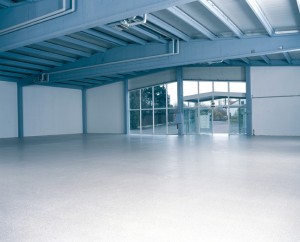 A warehouse with smooth resin flooring