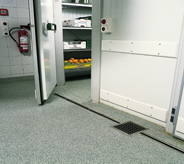 This seamless floor extends from frozen food area to kitchen.